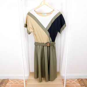 Sprouts Green & Tan Colorblock Midi Dress